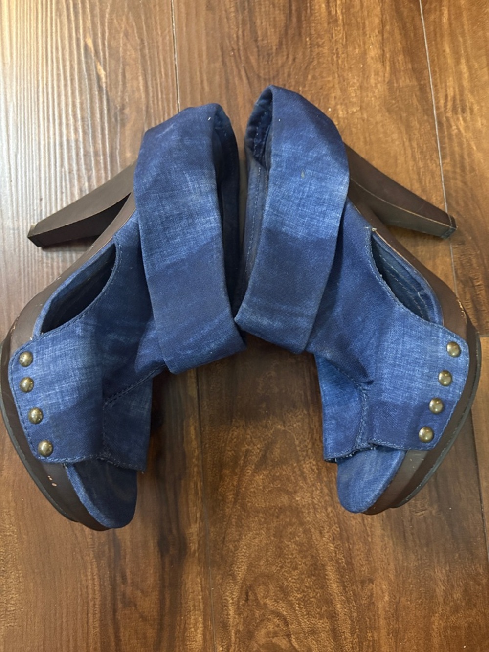 Nine West Denim-Style Folded Ankle Peep-Toe Heels in Navy
